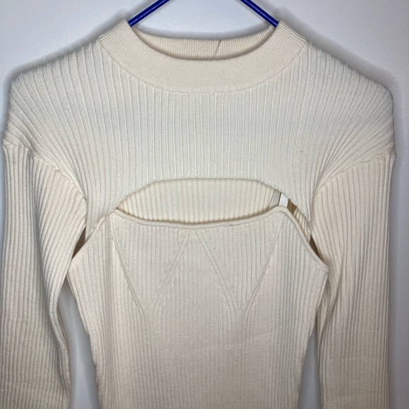 Pretty Garden, Ivory ribbed Knit, Body-con 2 piece dress with pullover shrug, M - Picture 3 of 14